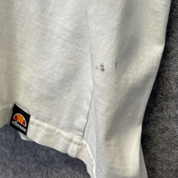 Vintage ELLESSE T-Shirt Men's Large White Big Logo Trashed Moa Ringer Graphic - Picture 7 of 16